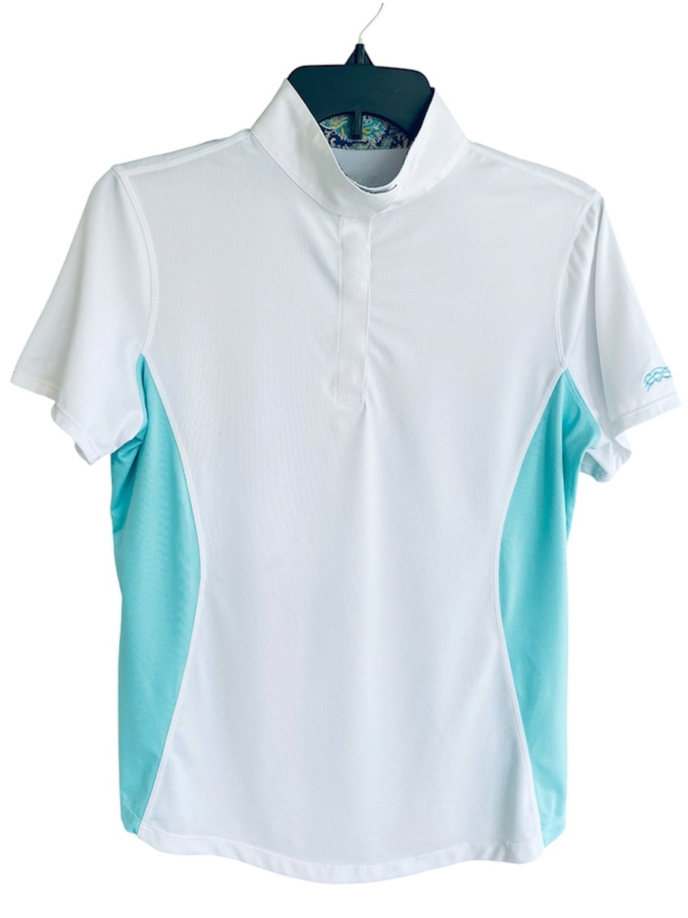 COOLBLAST Show Shirt by Dover Saddlery Lightweight Short Sleeve White Blue SizeM